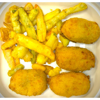 Croquetas de rustido con verduras en tempura