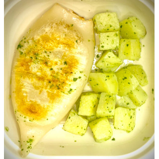 Pota a la plancha marinera con patata cocida